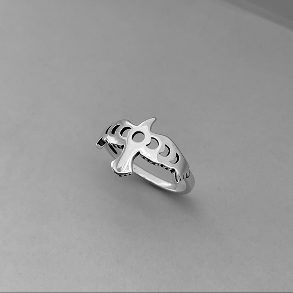 Sterling silver phases of the moon on eagle ring, moon ring, eagle ring, bird - Picture 1 of 10